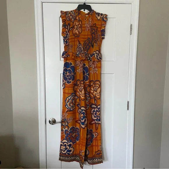 🌿|NWT| Farm x Anthropologie Smocked Wide Leg Jumpsuit - Picture 10 of 12